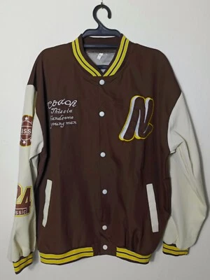 Baseball Jacket Varsity Jacket College Long Sleeve Brown Retro Korean Style XL - Image 1 of 4