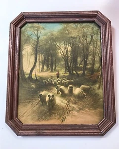 Antique Pastoral Landscape Sheep Shepherd Sheepherder English Countryside Art - Picture 1 of 12
