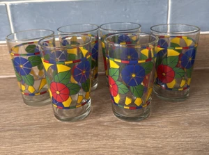 6x Vintage Floral Glasses Tumblers Retro Colourful Drinking 200ml - Picture 1 of 12