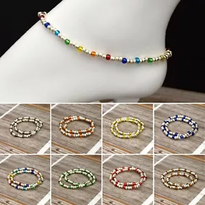 Glass Beads Stretch Ankle Bracelet - Silver Collection - Picture 1 of 10
