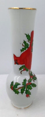 Jarrón Lefton Cardinal Holly Bud rojo verde hojas vacaciones de Navidad vintage Japón Foto 1 de 4