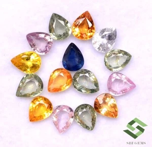 Pera multi zaffiro naturale taglio 5x4 mm 5,51 CTS lotto 14 pezzi pietre preziose calibrate - Foto 1 di 5