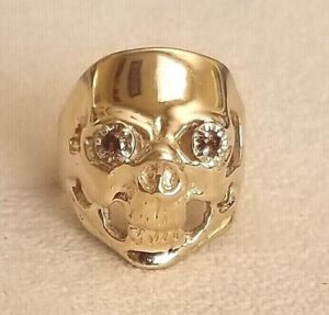 Estate Solid Gold Skull Ring Red Diamond Eyes 16 Grams 10K yellow gold NR