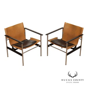 Knoll Mid Century Modern Pair of Leather and Chrome '657' Armchairs - Picture 1 of 21
