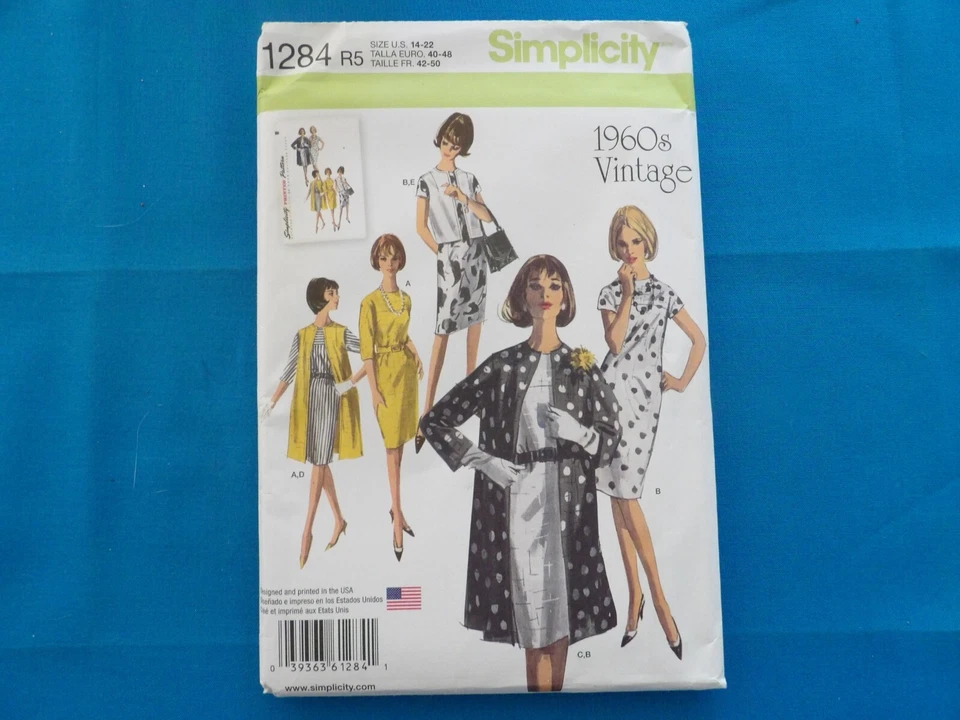 Simplicity 1284, Misses'  Dress, Unlined Coat or Vest,  1960s Vintage, Size 6-14 - Image 1 of 3