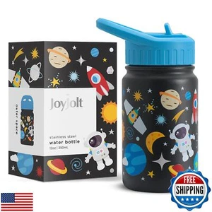 JoyJolt Kids Water Bottle with Straw Lid, 12oz Small Stainless Steel Reusable - Picture 1 of 5