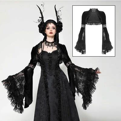 DARK IN LOVE Gothic Bolero SChwarz Samt Viel Spitze Glockenärmel Lush Deluxe - Bild 1 von 4