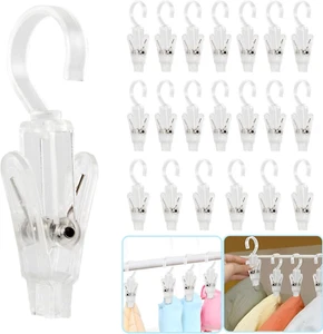 20 PCS Laundry Hooks with Clips Super Strong Plastic Home Travel Swivel Hanging - Picture 1 of 12