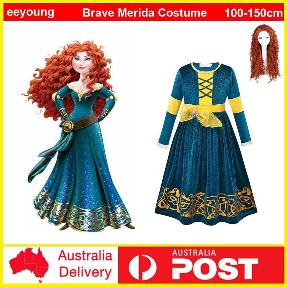 Niños Valiente Mérida Juegos con disfraces Niñas Princesa Halloween Trajes Vestido Elegante Disfraz Foto 1 de 4