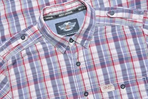 Harley Davidson Shirt Mens Short Sleeve Checked Cotton with Pockets Size M - Picture 1 of 7