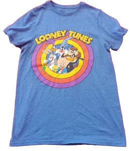 Looney Tunes Character Circle Logo Blue T-Shirt. Adult S Bugs Tweety Porky - Picture 1 of 8