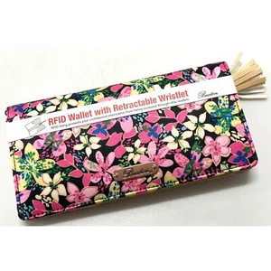 NWT Buxton Leather Wallet Flower Design RFID Checkbook W/ Tassel - Picture 1 of 6