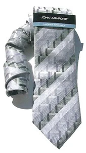 John Ashford NEW Silver Gray Geometric Striped Men's Neck Tie $37 A1725 - Picture 1 of 2