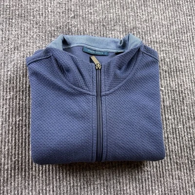 Perry Ellis Mens Large Waffle Mesh Full Zip Mock Neck  Blue Jacket - Image 1 of 4