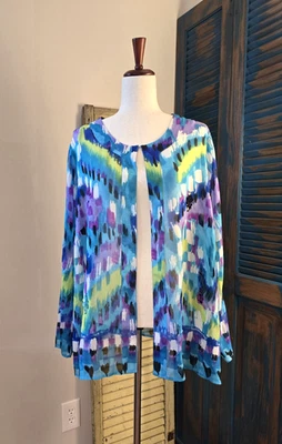 Chaqueta Laura Ashley 100% Seda Arte Moderno 2X Azul Púrpura Verde Lentejuelas Vibrante Foto 1 de 4