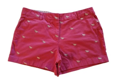 British Khaki Shorts Women 8 Y2K Pink Embroidered Watermelon 3.75" Inseam - Image 1 of 4