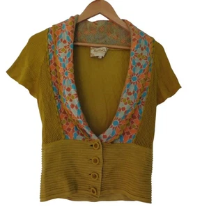 Lia Molly Anthropologie Retro Feminine Glass Flower Floral Cardigan size Medium - Picture 1 of 7
