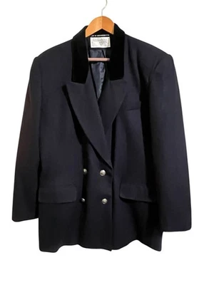 Blazer International Scene Vintage Para Mujer Doble Pecho Lana Talla 15/16 Azul Marino Foto 1 de 4