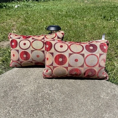 Set Of 2 Muticolor Red Circles Newport Decorative Rectangle Pillows 18” X 12” - Image 1 of 4