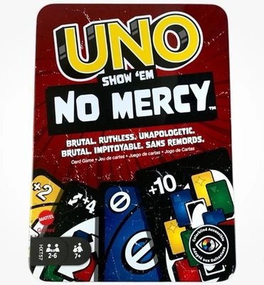Brand New UNO Show 'em No Mercy Card Game in Storage & Travel Tin Free Shipping - Image 1 of 3