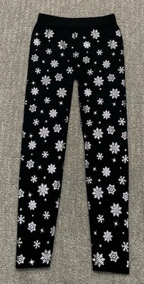 Eye Candy Black Metallic Silver Snowflake Leggings Holiday Women’s Small/Medium - Image 1 of 4