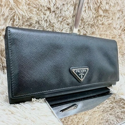 PRADA Nero Saffiano Leather Long Flap Wallet Silver Hardware Black Authentic - Image 1 of 4