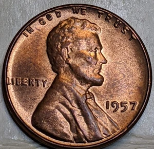 1957 D Lincoln Wheat Cent Error BIE Penny DDR Dots Doubled Die Bright Red Gem - Picture 1 of 10
