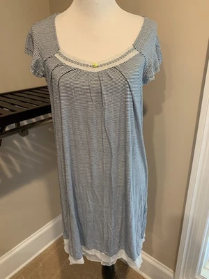 Ellen Tracy Camisón Grande L Vestido Rayón Mezcla Tejido Azul Rayas Manga Acampanada Foto 1 de 4