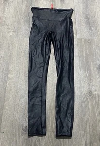 SPANX Faux Leather Leggings Black Size Medium Stretch High Rise Shaping 24x28 - Picture 1 of 2