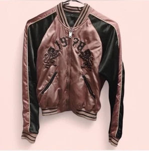Diesel Jacket Mens Small Black Pink Reversible Satin Sukajan Bomber Wolf Lion - Picture 1 of 12