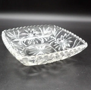 Hazel Atlas Prescut Clear Bowl 6.5" Square Stars Fans Scalloped Edge VTG - Picture 1 of 5