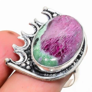 Natural Ruby Zosite Gemstone 925 Sterling Silver Ring Size 9 z567 - Picture 1 of 5
