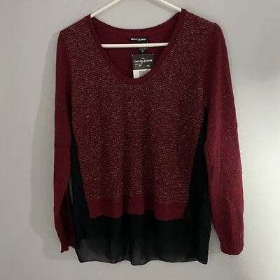 Suéter DKNY Jeans Mezcla Media Texturizado Cuello en V Hilo Metálico L Foto 1 de 3