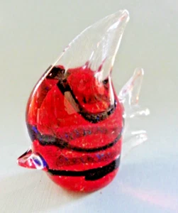 Art Glass Fish Figurine Sculpture Hand Blown Red w/Black Stripes 6" Long - Picture 1 of 6