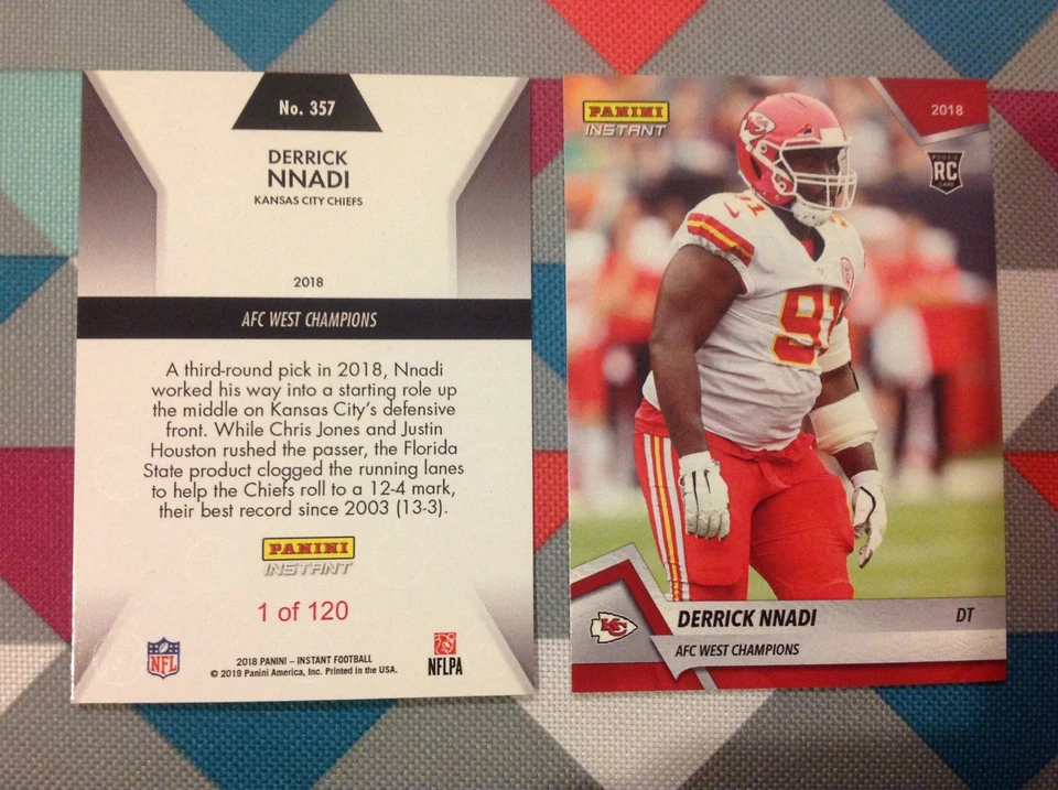 Derrick Nnadi RC #357 Chiefs Red Playoffs 2018 Panini Instant AFC WEST CHAMPS - Image 1 of 1