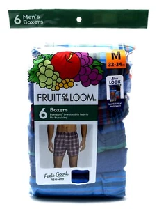 6 Plaid and Stripe Medium M 32-34 Inch Boxers Fruit Of The Loom M 81-86 CM - Picture 1 of 6