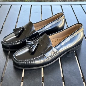 NWOB $99 Johnston & Murphy Hayes Tassel Loafers Shoes Black Leather Men Size 11M - Picture 1 of 11
