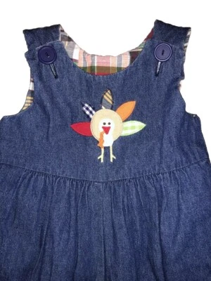 Kelly’s Kids Reversible Turkey/Madras Patchwork Ruffle Romper Sz 2 Thanksgiving - Image 1 of 4