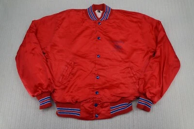 Vintage Ole Miss Rebels Satin Jacket Mens Medium Red Budweiser Logo Rugby Team - Image 1 of 4