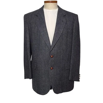 Chaqueta Blazer English Manor Hombre 2 Cuero Botón Único Pecho Lana Azul 43R Foto 1 de 4