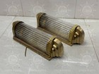 Art Deco Vintage Brass & Glass Rod Wall Sconce Light Fixtures - Antique Set of 2
