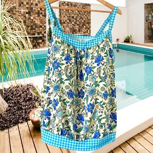 Lands' End Tankini Oberteil Lotus Blumen Gingham mit Marine Badehose Gr. 26 W Neu - Bild 1 von 13
