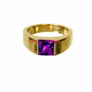 Natural Amethyst Gemstone with 925 Sterling Silver Gold Plated Ring  For Men #78 - Picture 1 of 4