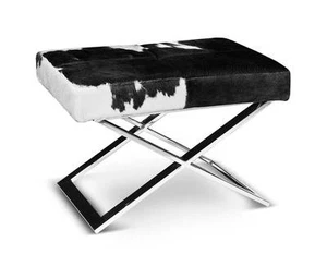 Schicker Bauhaus Kuhfell Hocker Sitzhocker. Abb. echtes Kuhfell Schwarz-Weiß. - Bild 1 von 2