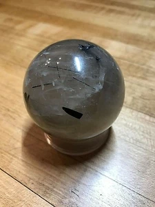 Tourmalinated Quartz Crystal Mineral Gemstone Artisan Carved Sphere Specimen - Picture 1 of 12