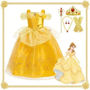 Girls Princess Belle Costume Beautyandthe Beast Fancy Dress Party Cosplay Outfit - Picture 1 of 15