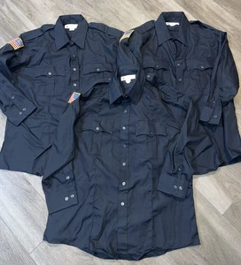 Vintage Liberty LS Flag Patch Blk Uniform Button Up Work Shirt XL Lot Of 3 - Picture 1 of 4