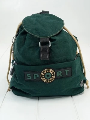 Mochila deportiva Kipling vintage años 90 de nailon verde con cordón solapa logotipo bolso Foto 1 de 4