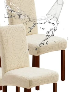 Waterproof Dining Chair Cover High Back Stretch Jacquard Kitchen Hotel Seat - Picture 1 of 42