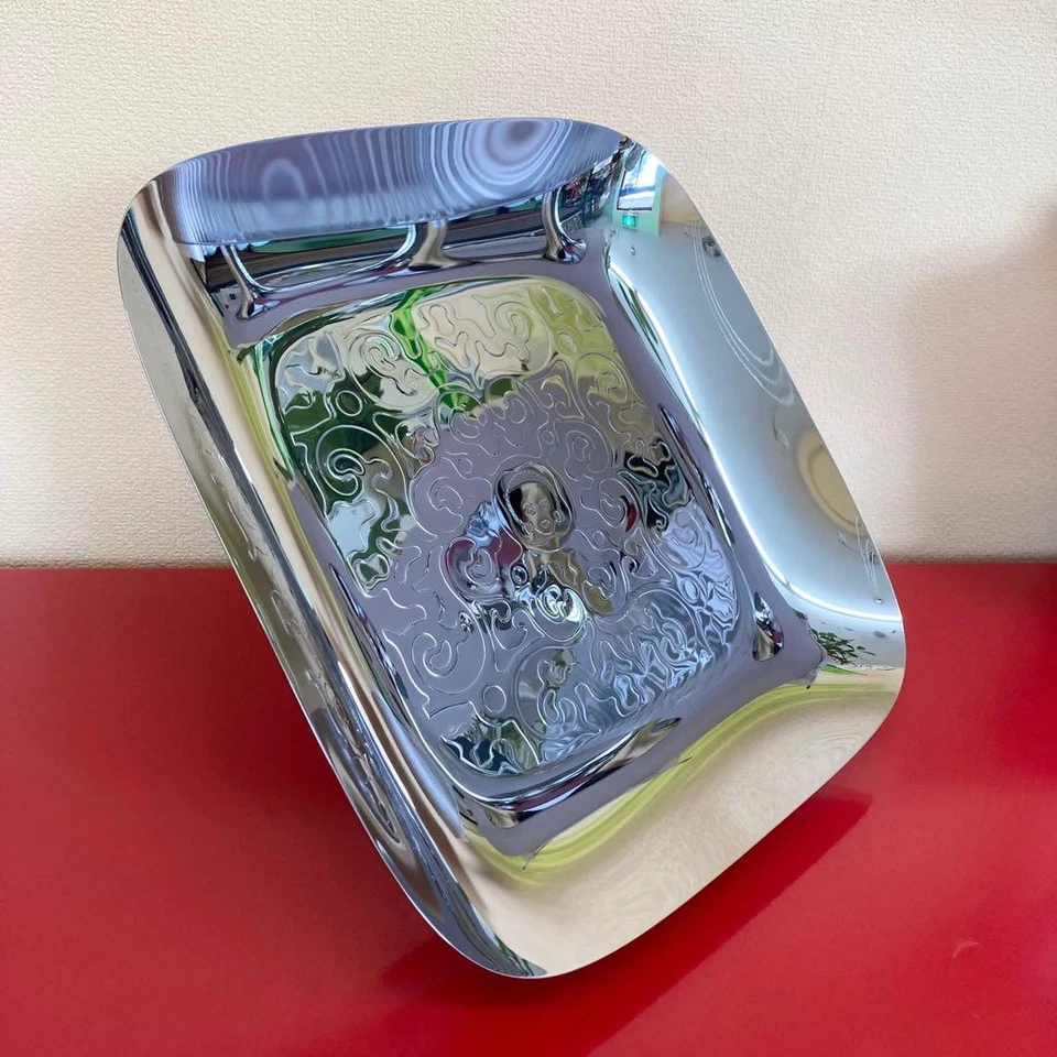 Bandeja quadrada vestida Alessi Marcel Wanders 2011 aço inoxidável com caixa usada - Imagem 1 de 4